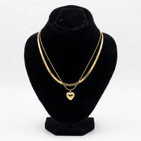 Dual Layered Golden Puffy Heart Pendant Necklace