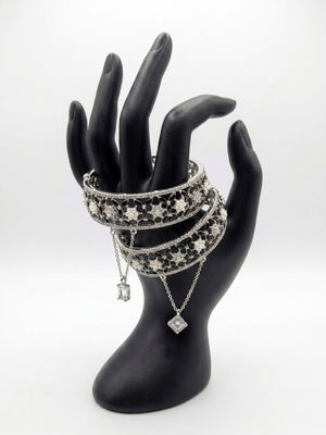 Royal Pearl & Black Zircon Openable Kada Bangles (Set of 2)