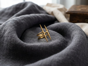 Geometric Spike Double-Band Statement Ring
