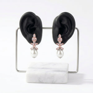 Sparkling Zircon Flower Pearl Drop Earrings
