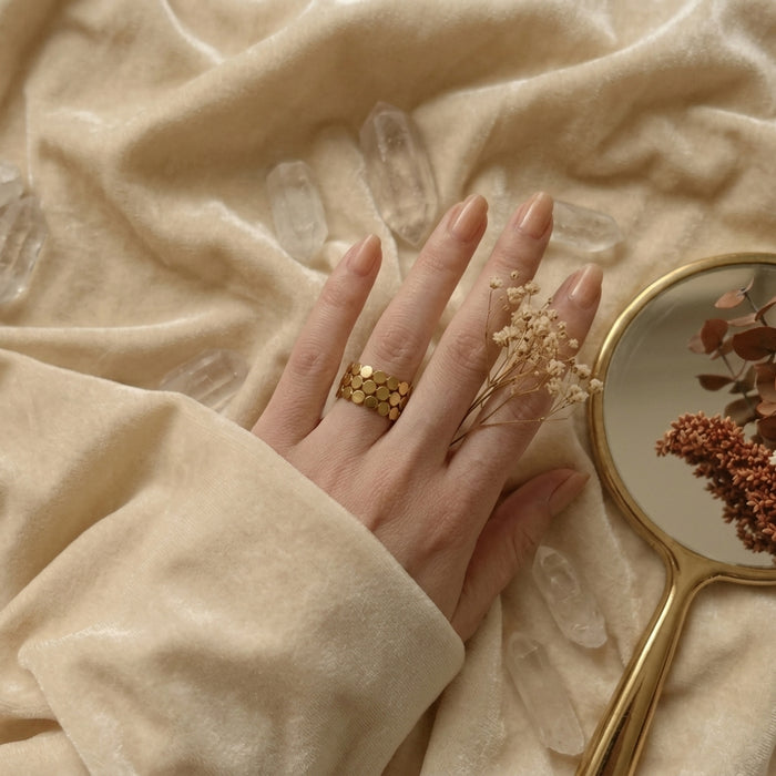 Textured Gold Disc Mesh Statement Ring