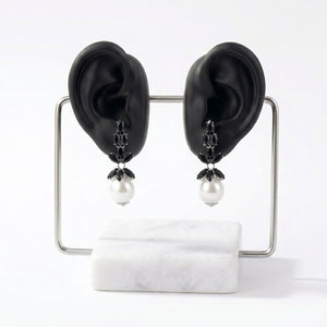 Sparkling Zircon Flower Pearl Drop Earrings