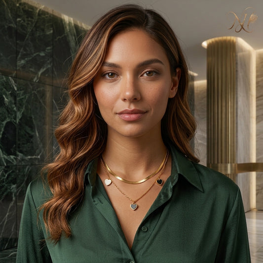 Dual Layered Golden Heart Charm Necklace