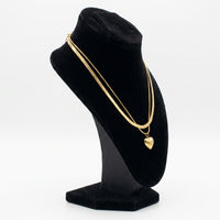 Dual Layered Golden Puffy Heart Pendant Necklace