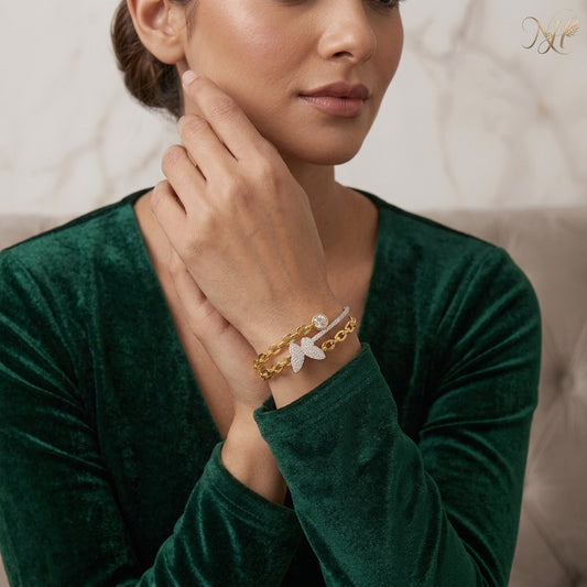 Sparkling Zircon Butterfly Open Cuff Bangle