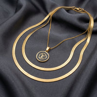 Dual-Layer Gold LV Pendant Necklace