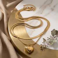 Dual Layered Golden Puffy Heart Pendant Necklace