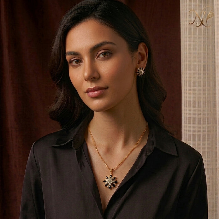 Sparkling Floral Zircon Pendant Set