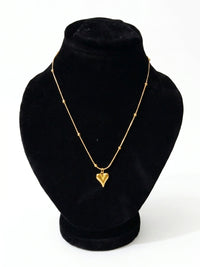 Golden Beaded Chain Elongated Heart Pendant Necklace