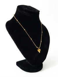 Golden Beaded Chain Elongated Heart Pendant Necklace