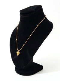 Golden Beaded Chain Elongated Heart Pendant Necklace
