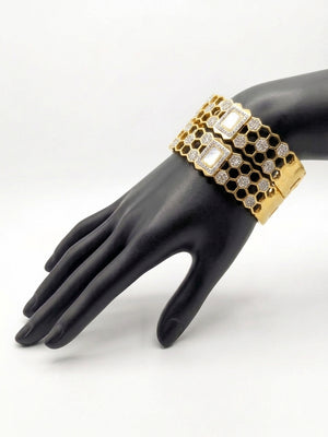 Luxe Honeycomb Zircon & Mother-of-Pearl Cuff Bangle