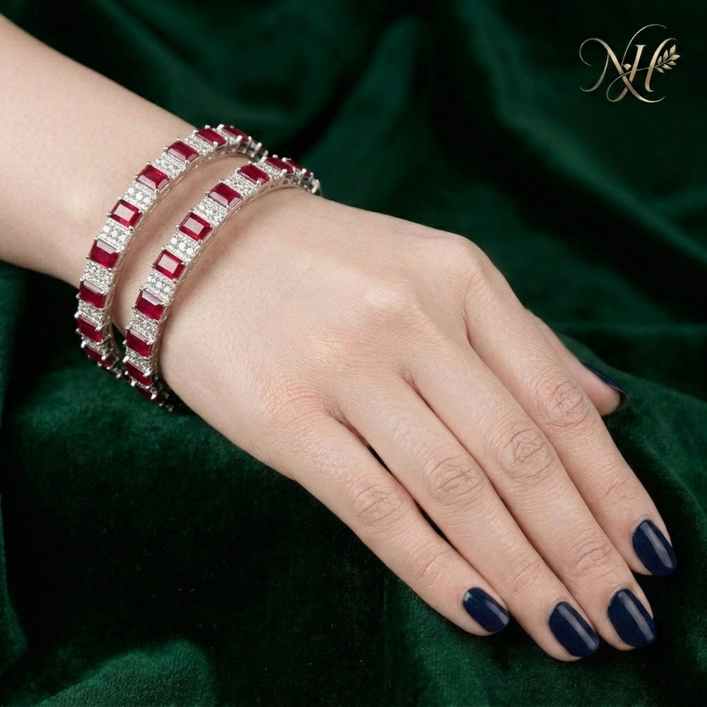 Royal Ruby Zircon Solitaire Bangles (Set of 2)