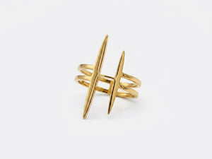 Geometric Spike Double-Band Statement Ring