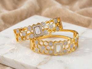 Luxe Honeycomb Zircon & Mother-of-Pearl Cuff Bangle