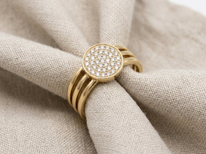 Triple-Band Circular Pave Zircon Statement Ring