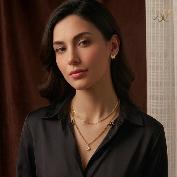 Dual Layered Golden Butterfly Charm Necklace