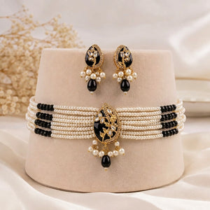 Royal Multi-Strand Pearl Choker & Earrings Set