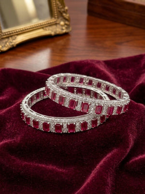 Royal Ruby Zircon Solitaire Bangles (Set of 2)