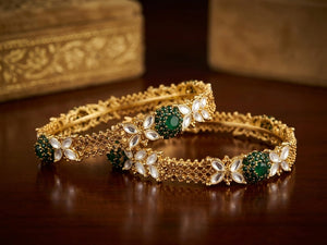 Royal Emerald & Kundan Filigree Bangles (Set of 2)