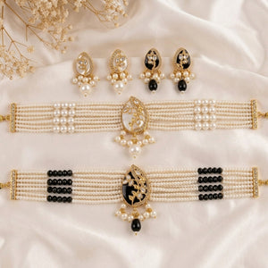 Royal Multi-Strand Pearl Choker & Earrings Set