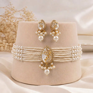 Royal Multi-Strand Pearl Choker & Earrings Set