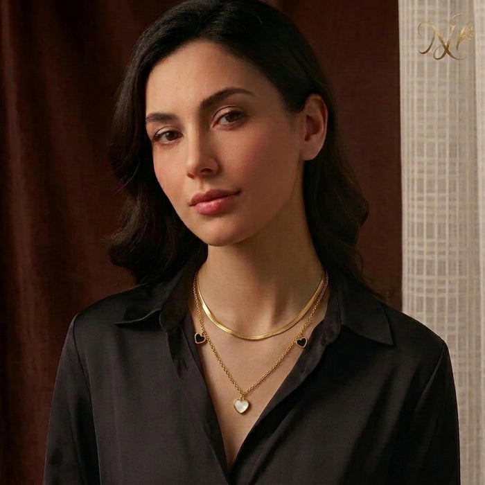 Dual Layered Golden Heart Charm Necklace