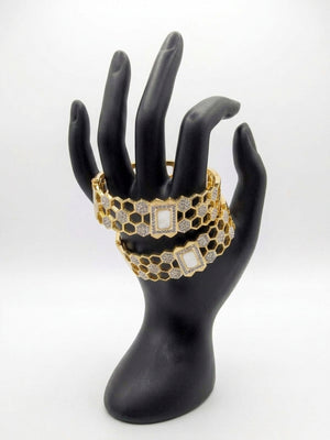 Luxe Honeycomb Zircon & Mother-of-Pearl Cuff Bangle