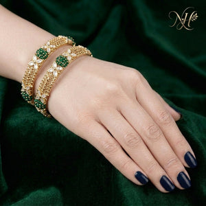 Royal Emerald & Kundan Filigree Bangles (Set of 2)