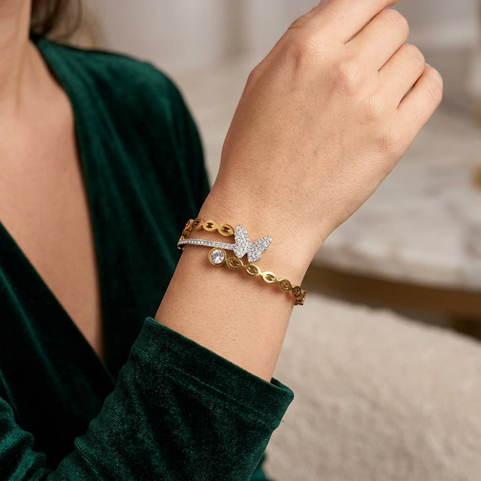 Sparkling Zircon Butterfly Open Cuff Bangle