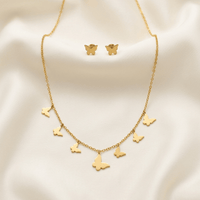 Golden Butterfly Charm Necklace & Earrings Set