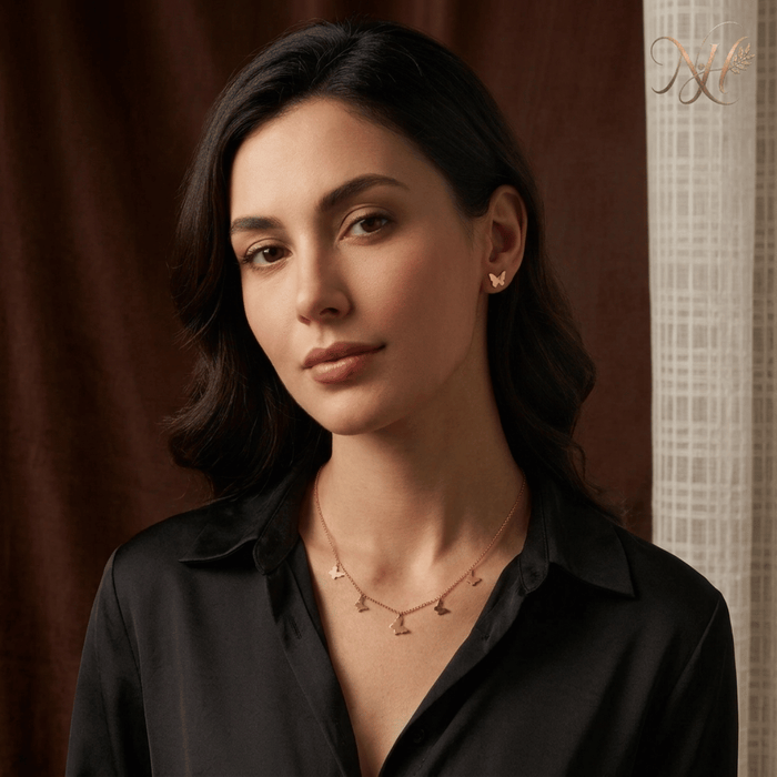 Golden Butterfly Charm Necklace & Earrings Set