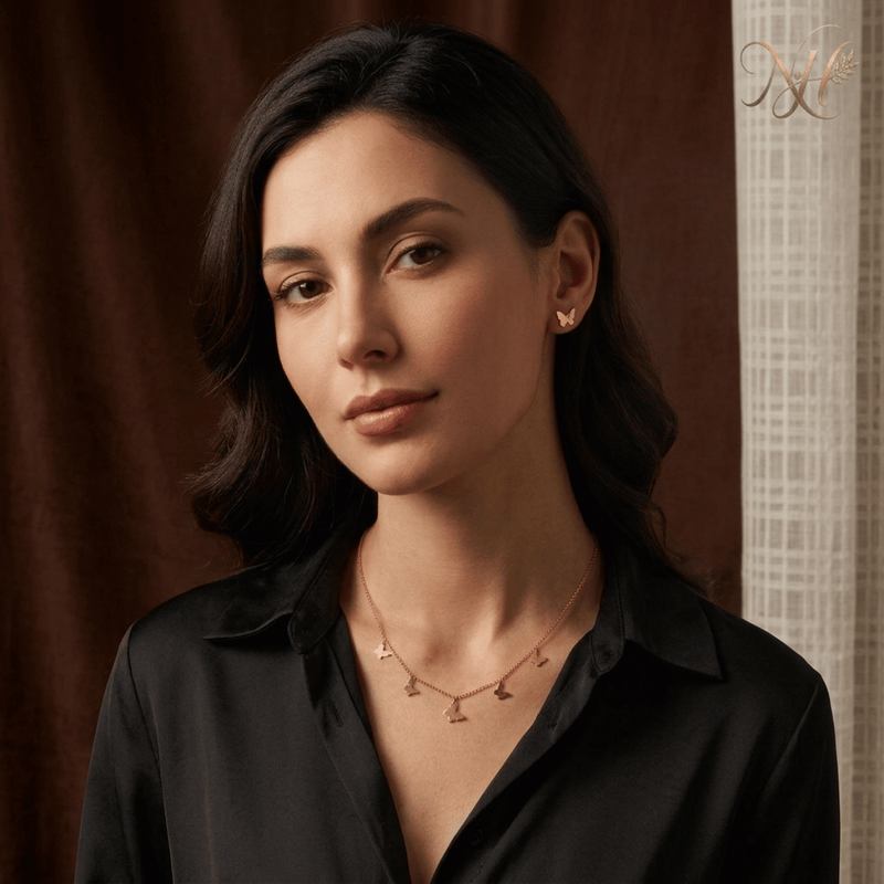 Golden Butterfly Charm Necklace & Earrings Set